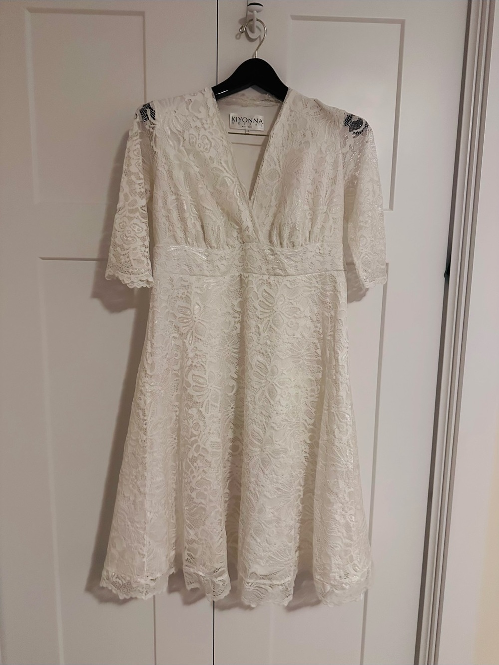 Kiyonna‎ Cream Lace V-Neck Midi Wedding Party Dress 1X